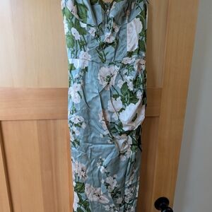 Reformation Strapless Floral Maxi Dress in Sage and White